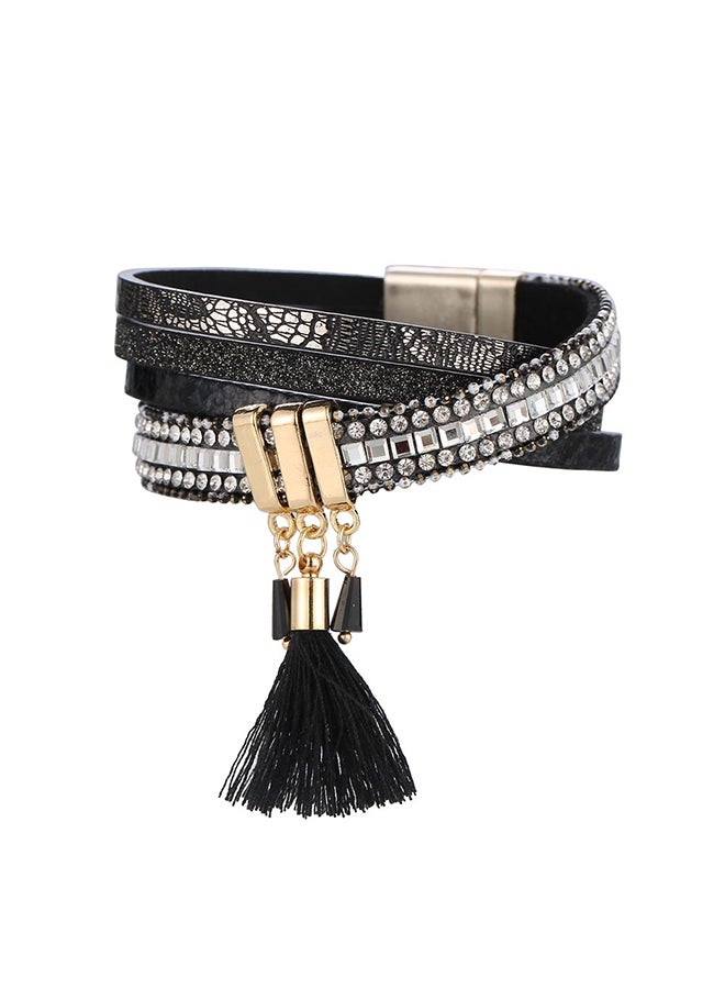 Sharpdo Tassel Pattern Rhinestone Cross Layer Bracelet