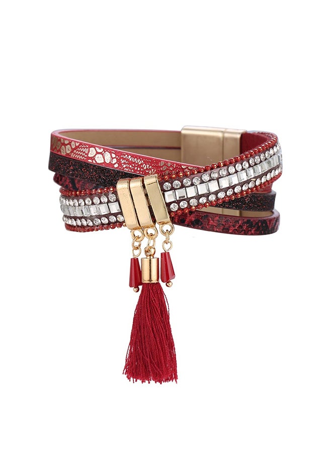 Sharpdo Tassel Pattern Rhinestone Cross Layer Bracelet