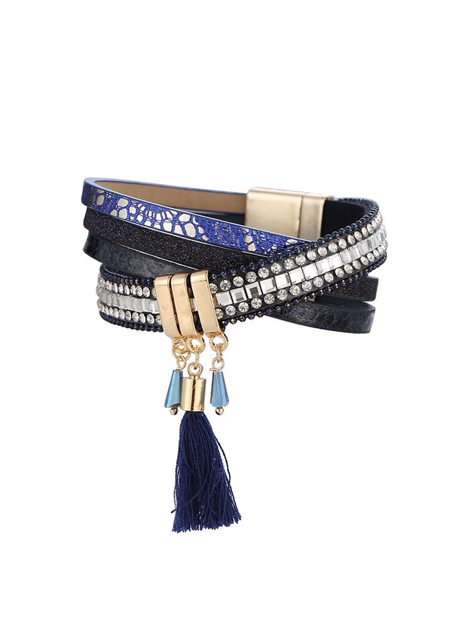 Sharpdo Tassel Pattern Rhinestone Cross Layer Bracelet
