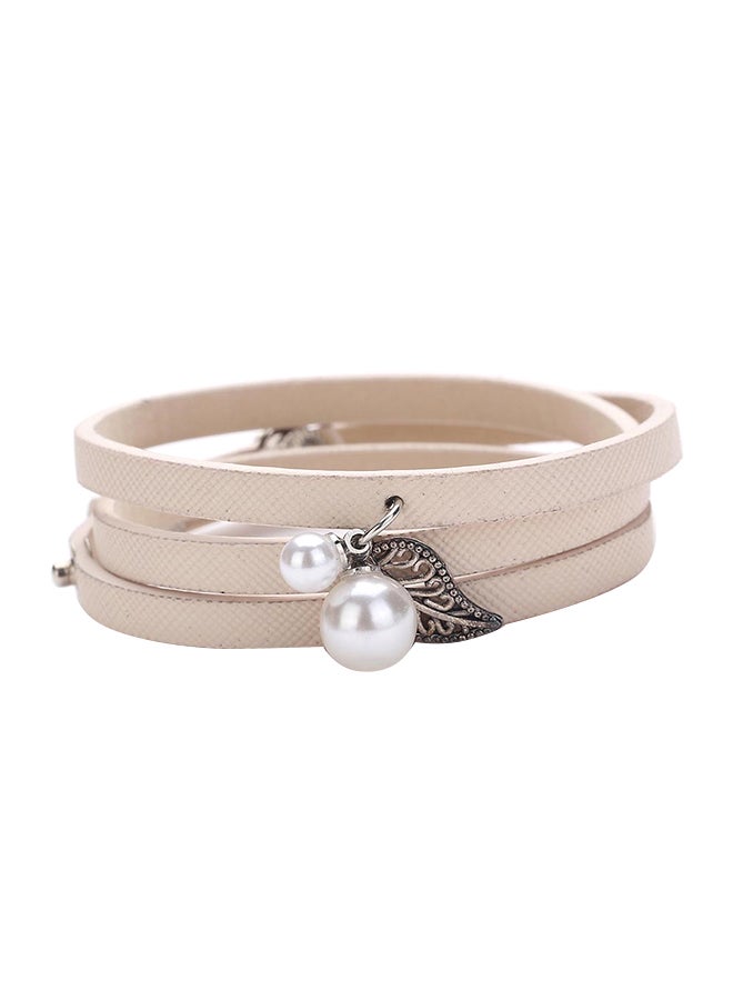 Sharpdo Pearl And Leaf Pendant Multi-Layer Bracelet 