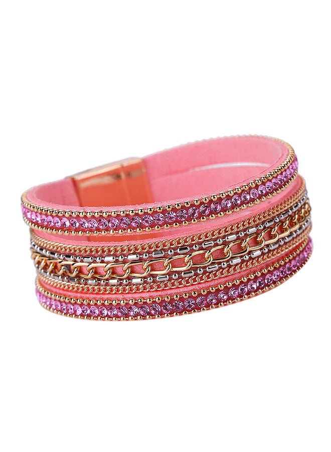 Crystal Stud Chain Braided Pattern Wrap Bracelet