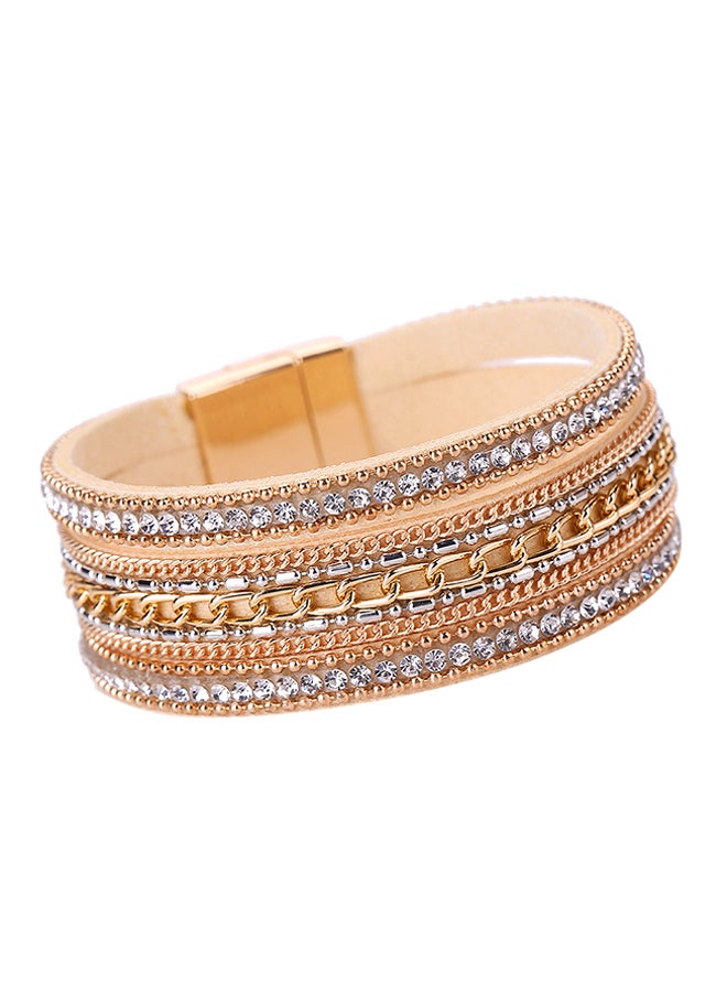Sharpdo Crystal Stud Chain Braided Pattern Wrap Bracelet 