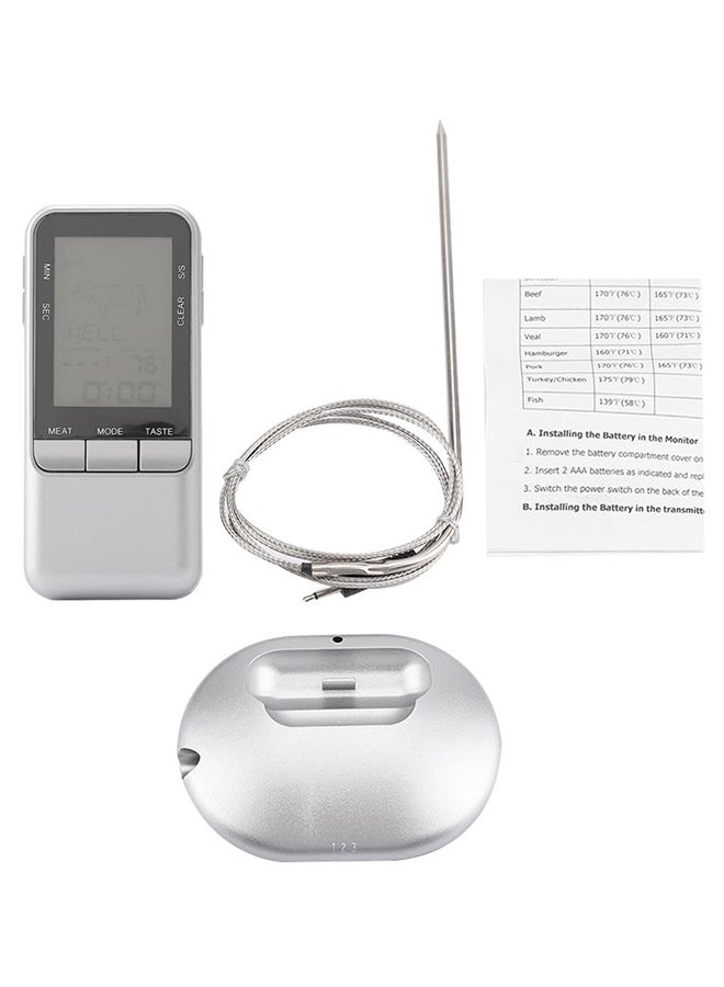 ميزان حرارة رقمي لاسلكي لشواء اللحوم فضي/ أسود/ رمادي - Image 1