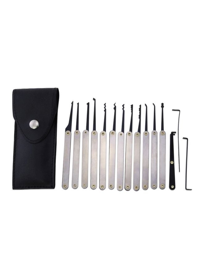 LOCKMALL 15-Piece Hook Lock Pick Set Silver/Black 4.72x0.2x0.04inch  - Image 1
