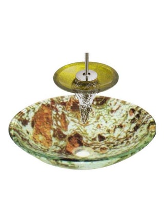 Decorative Glass Wash Basin With Mixer Beige/Brown/Yellow - v1565014686/N28762946A_1