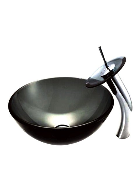 Decorative Glass Wash Basin With Mixer Black