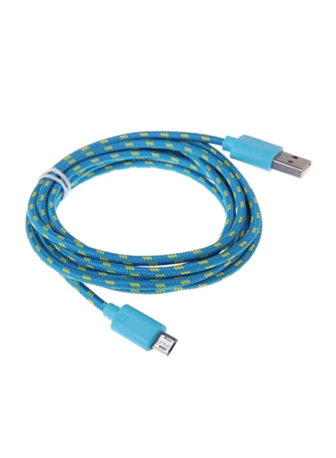 Braided Micro USB Data Sync Charger Cable Blue - Image 1