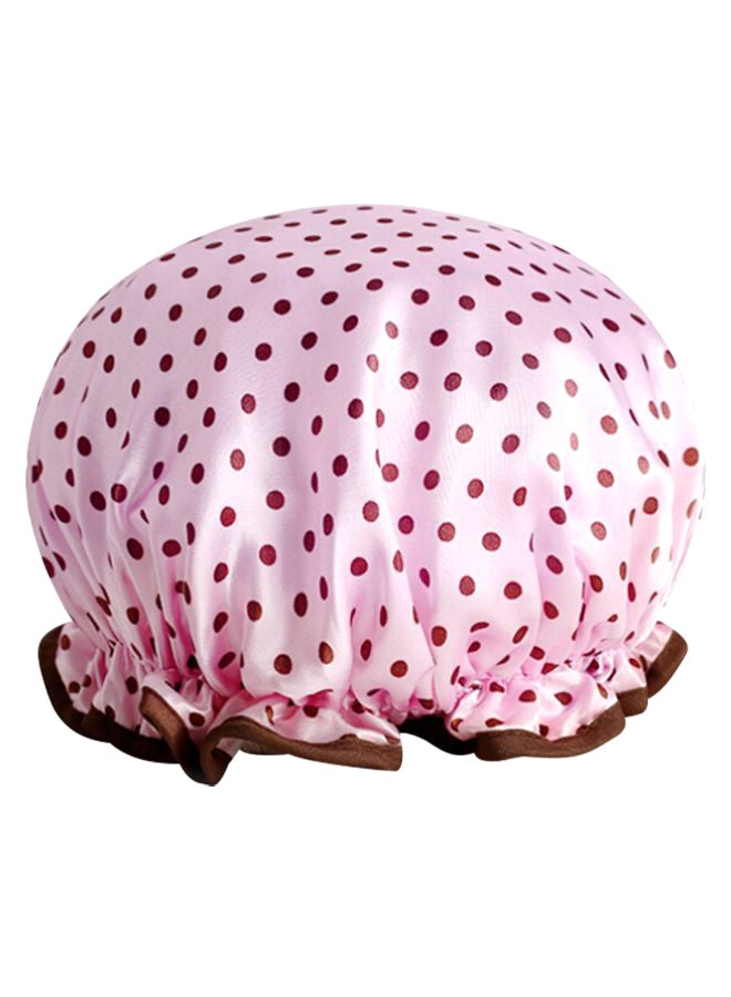 Polka Dot Print Double Layered Waterproof Shower Cap Pink