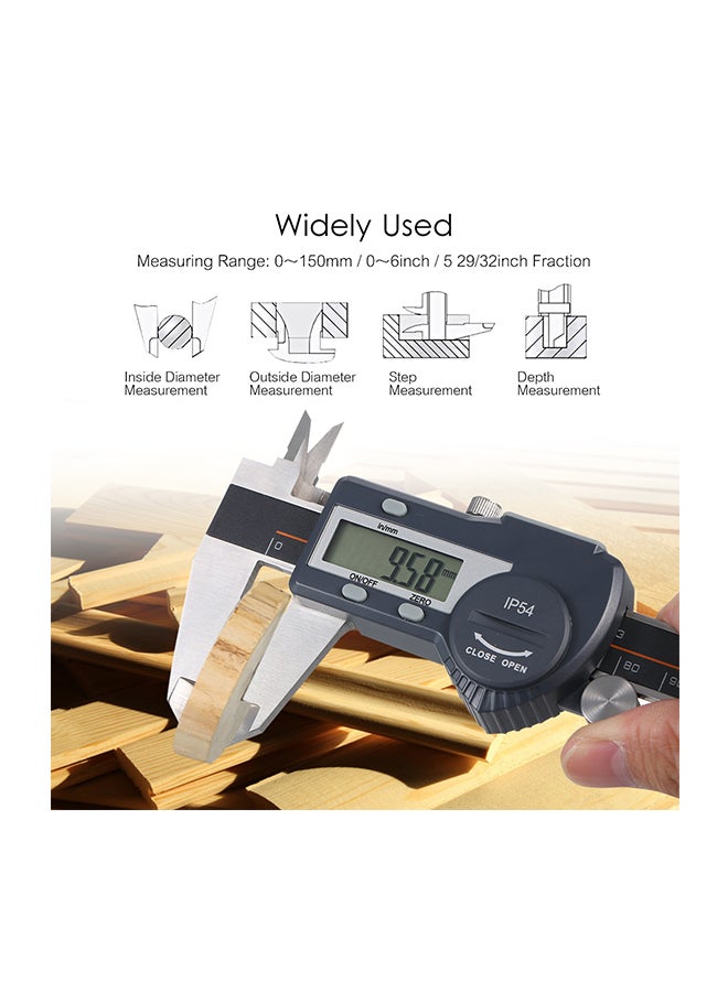 فرجار لقياس الكسور رقمي مقاوم للماء مع شاشة LCD أسود  - Image 2