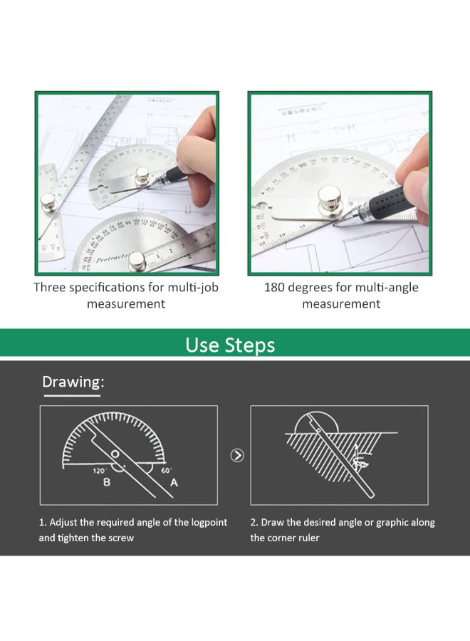 180 Degree Rotary Protractor Angle Finder Measuring Ruler Silver  - Image 3