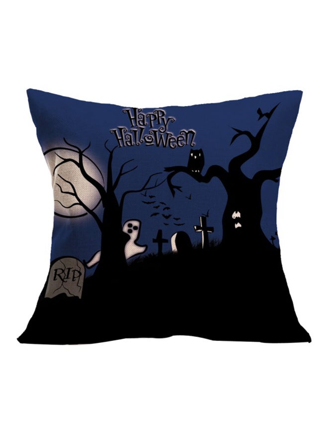 Happy Halloween Printed Pillow Cushion Cover linen Blue/Black 45 x 45cm