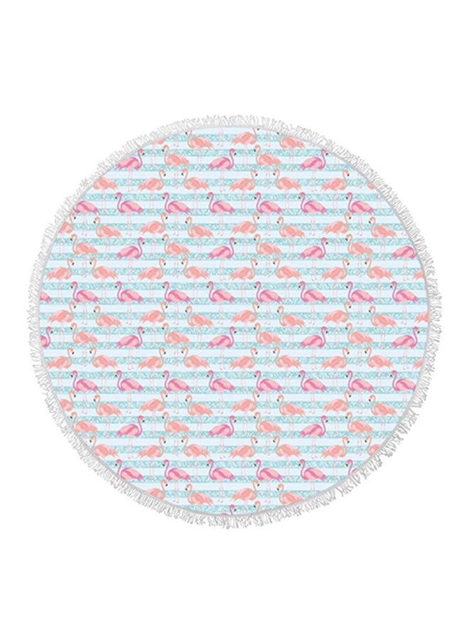 Flamingo Round Fringed Towel Blue/Pink/Orange 150 × 150cm