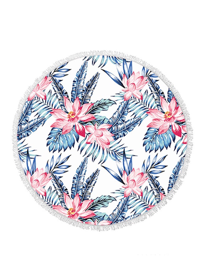Floral Round Fringed Towel Blue/Pink 150 × 150cm