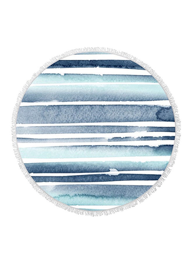 Striped Round Fringed Towel Blue 150 × 150cm