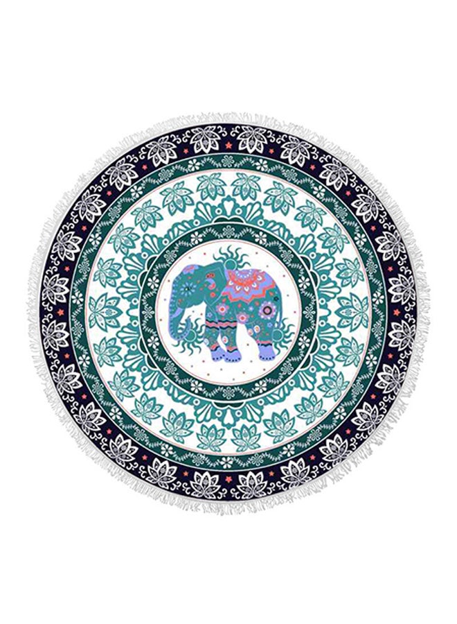 Elephant Round Fringed Towel Black/Green 150 × 150cm