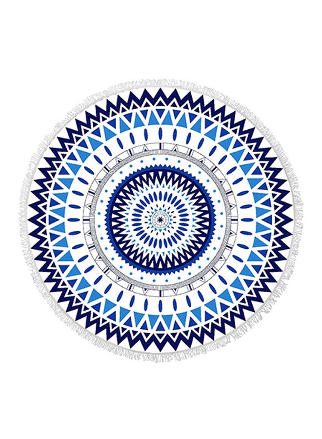 Mandala Round Fringed Towel Blue 150 × 150cm