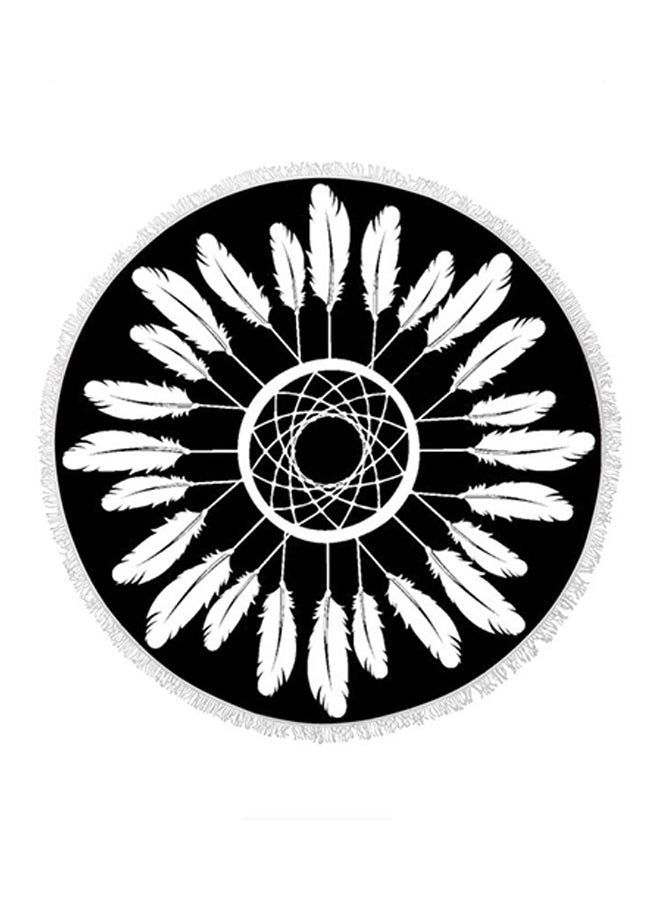 Mandala Round Fringed Towel Black/White 150 × 150cm