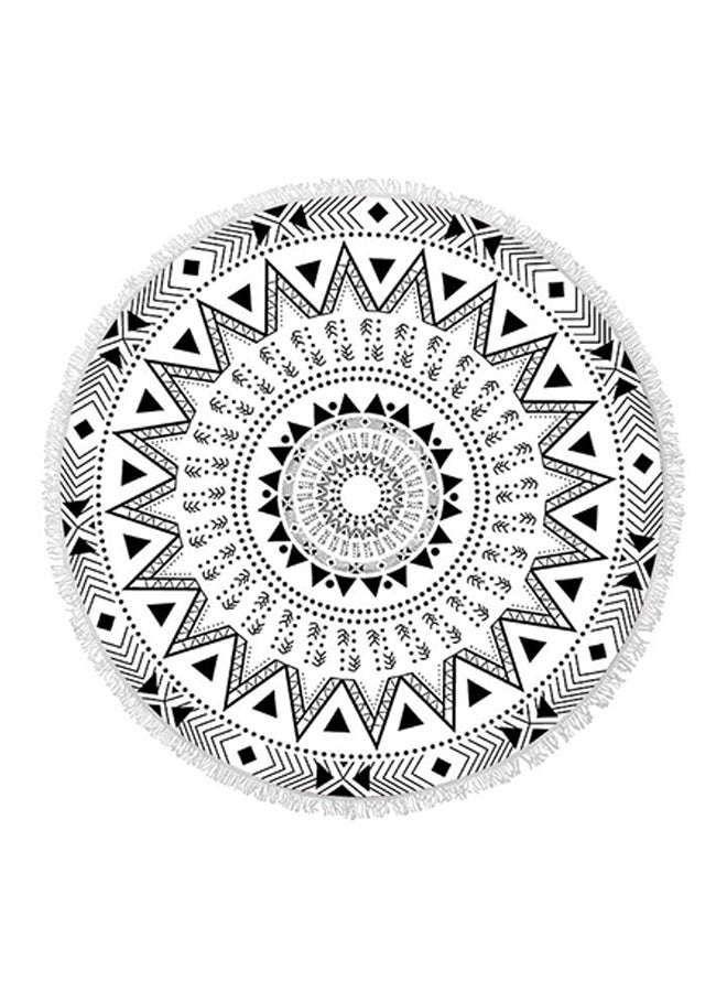 Mandala Round Fringed Towel Black/White 150 × 150cm