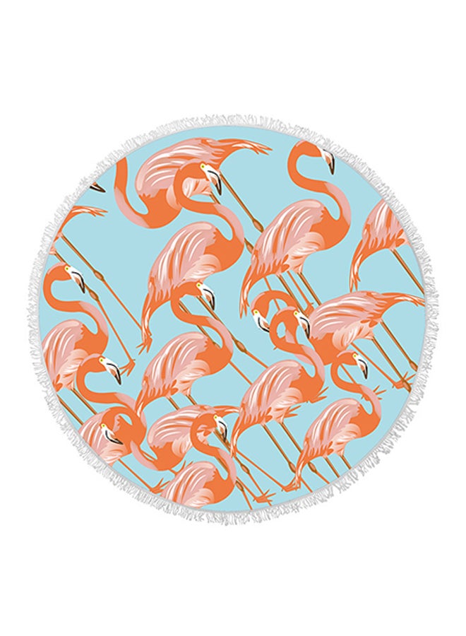 Flamingo Round Fringed Towel Blue/Orange 150 × 150cm