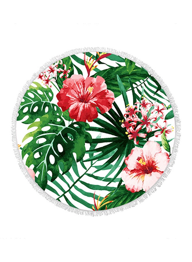 Hibiscus Round Fringed Towel Green/Red 150 × 150cm