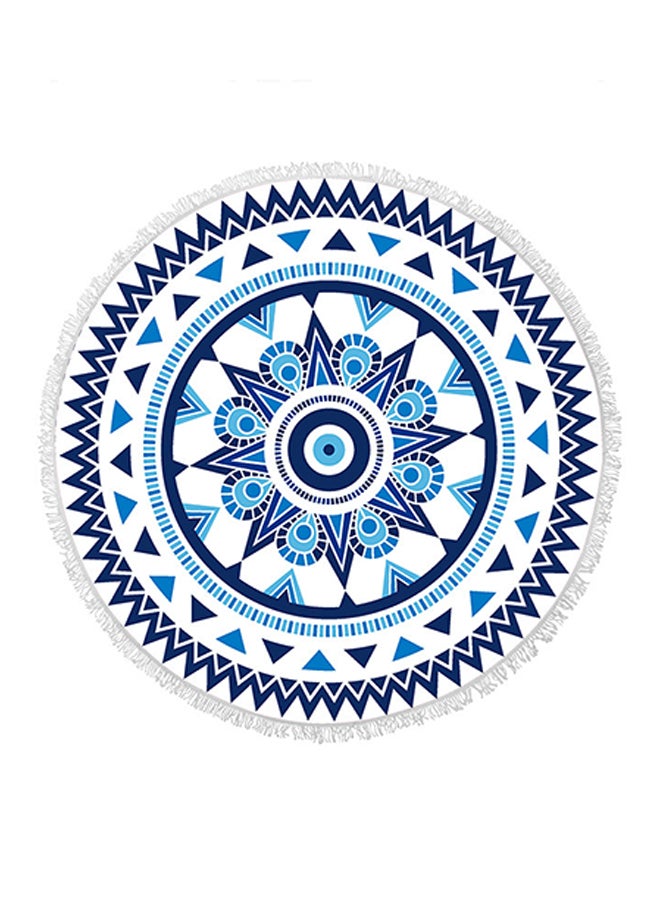 Mandala Round Fringed Towel Blue 150 × 150cm