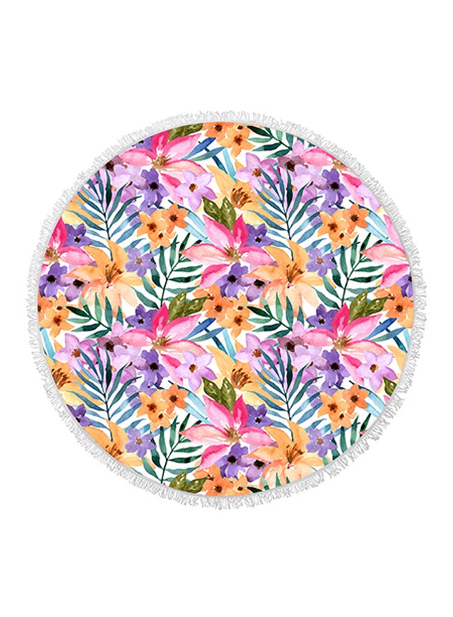 Flower Pattern Round Fringed Towel Multicolour 150 × 150cm