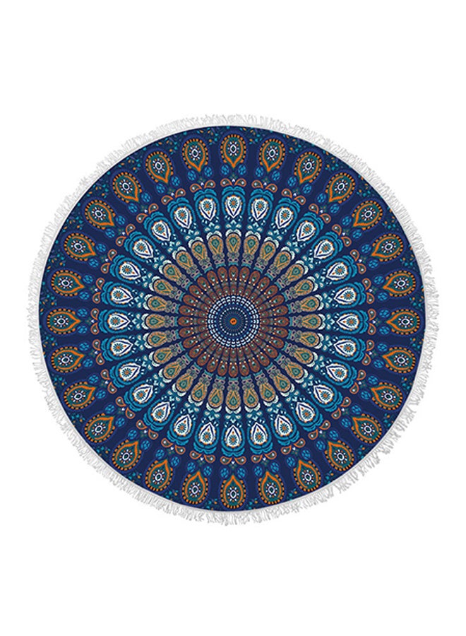 Mandala Round Fringed Towel Blue 150 × 150cm