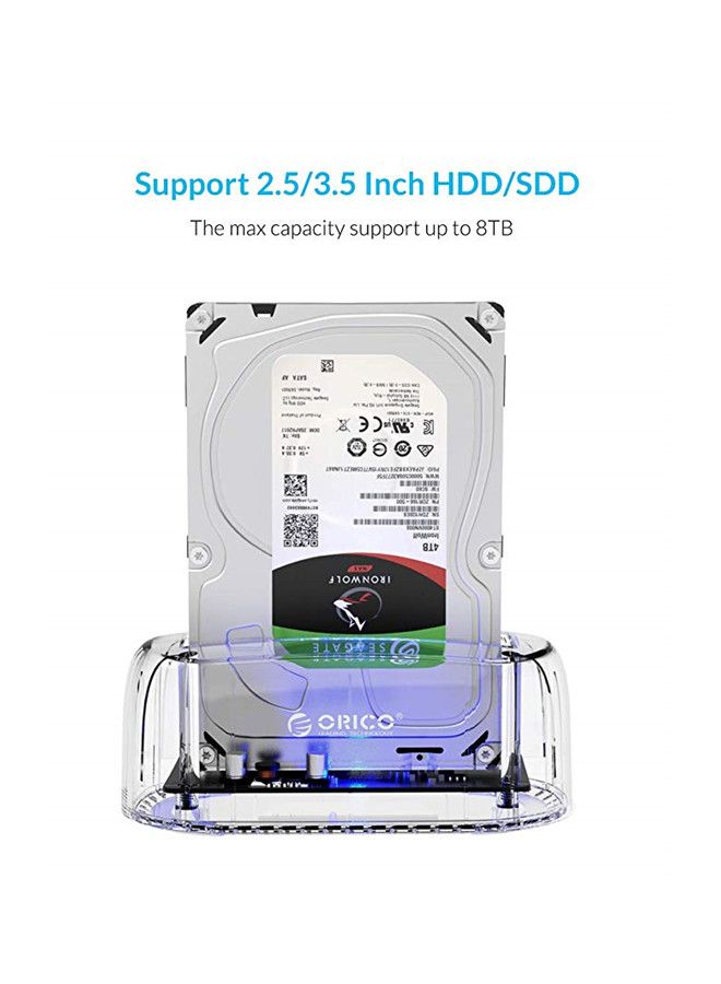 USB 3.0 To SATA III Hard Disk Drive Docking Station Transparent