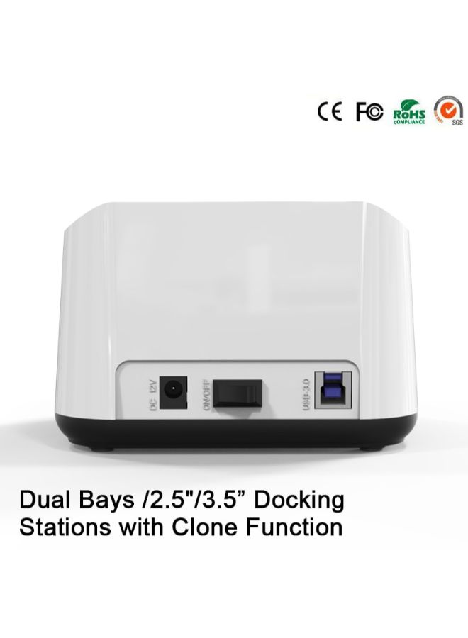 Blueendless - Dual-Bay USB 3.0 To SATA Hard Drive Dock Station With Clone Function White - Image 1