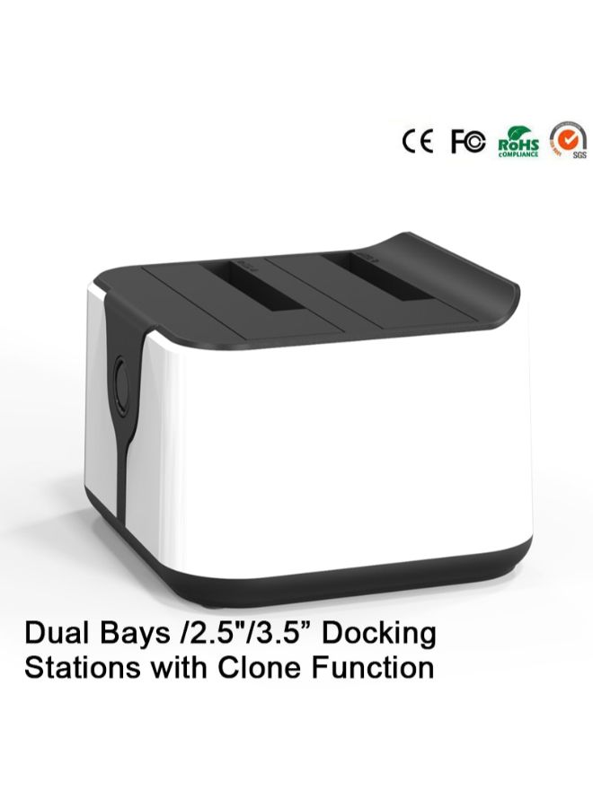 Blueendless - Dual-Bay USB 3.0 To SATA Hard Drive Dock Station With Clone Function White - Image 1