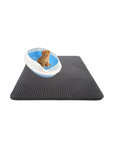 Double Layers Waterproof Cat Litter Mat Black 55×0.5×75centimeter