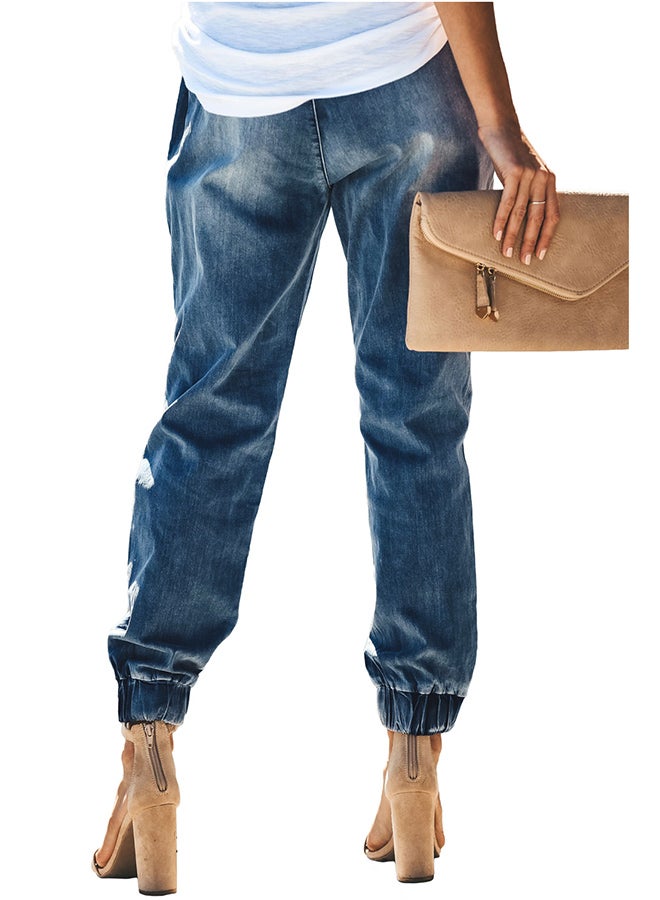 Distress Drawstring Joggers Blue  - Image 2