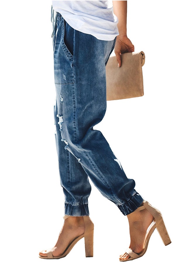 Distress Drawstring Joggers Blue  - Image 3