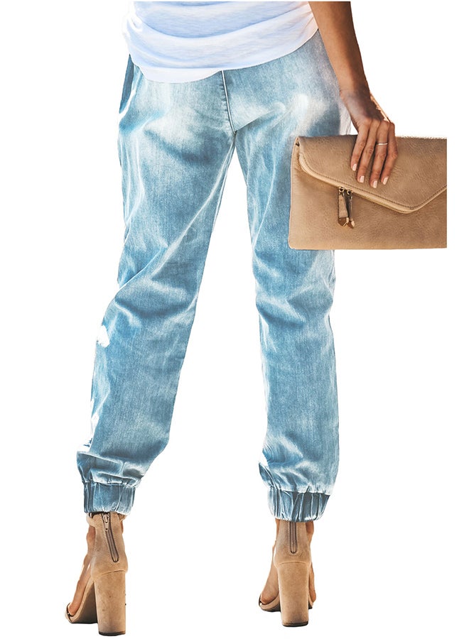 Distress Drawstring Joggers Sky Blue  - Image 2
