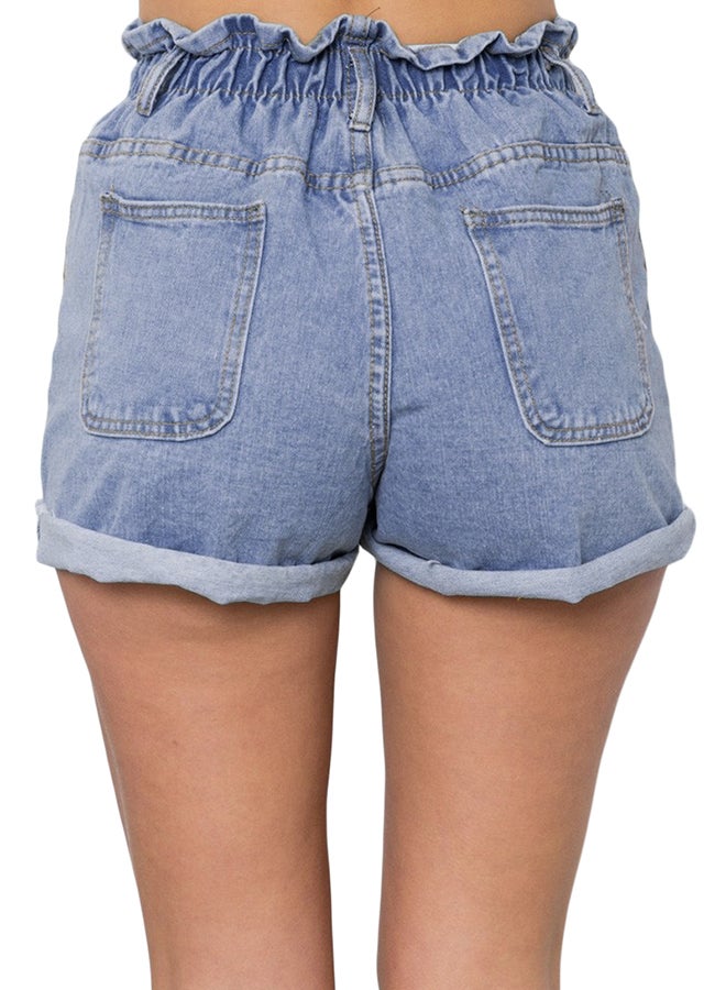 High Rise Distressed Denim Shorts Sky Blue  - Image 2
