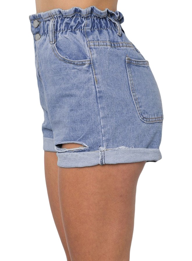 High Rise Distressed Denim Shorts Sky Blue  - Image 3