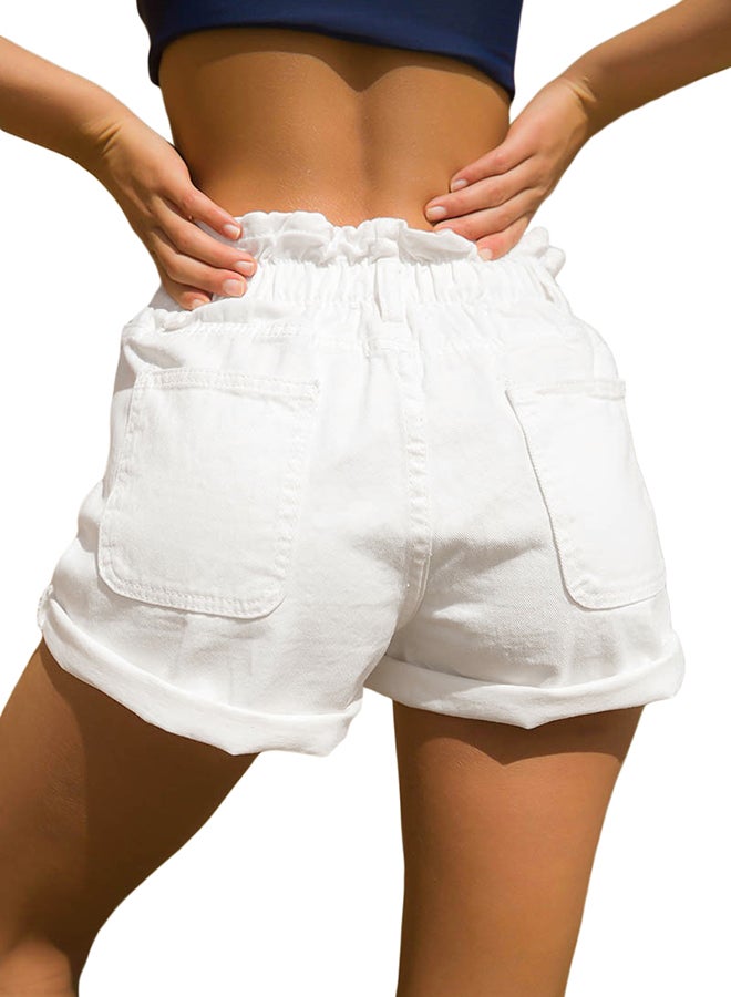 Solid Design Folded Hem Shorts White  - Image 2
