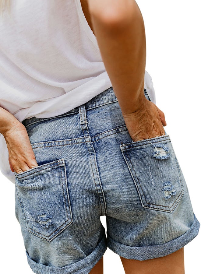 Distressed Jean Shorts Sky Blue  - Image 2
