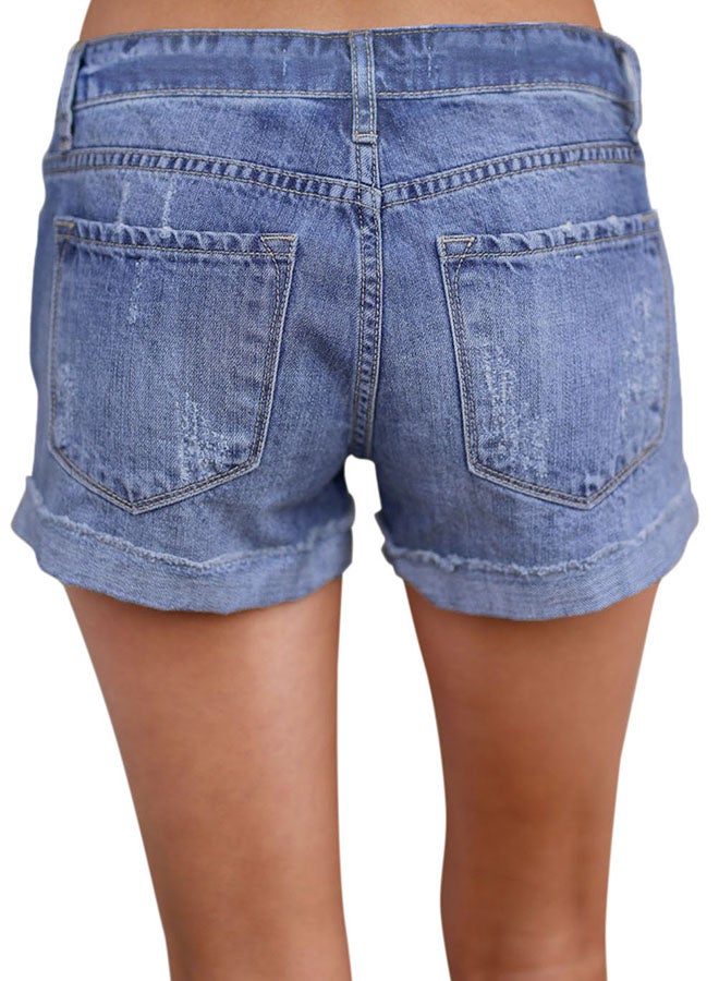 Vintage Style Ripped Shorts Sky Blue  - Image 2