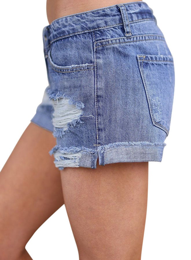 Vintage Style Ripped Shorts Sky Blue  - Image 3