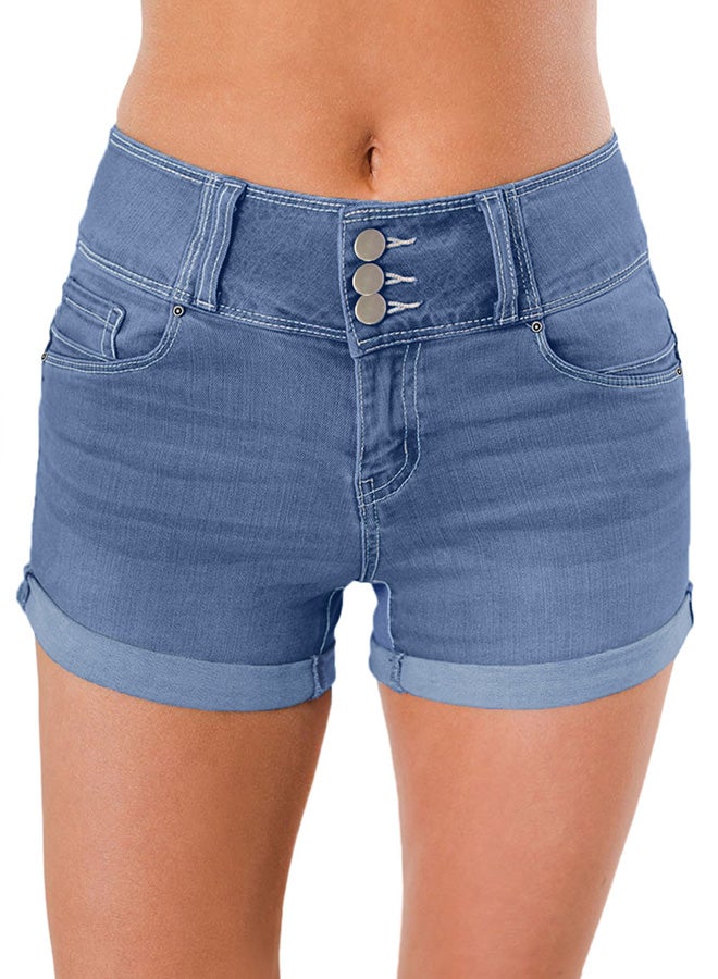 Triple Button High Waisted Denim Shorts Light  Blue  - Image 1