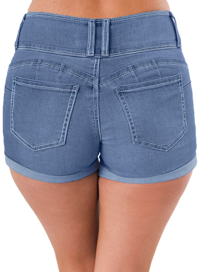 Triple Button High Waisted Denim Shorts Light  Blue  - Image 2