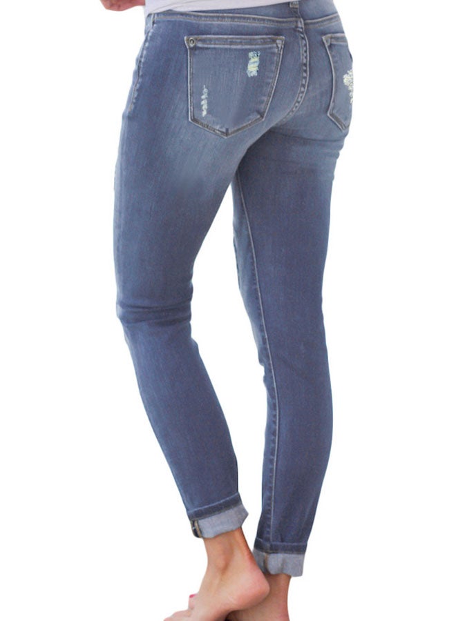 Leopard Patch Detail Distressed Jeans Sky Blue  - Image 2