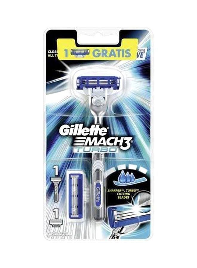 Gillette Mach3 Turbo Razor With 2-Piece Blade Silver/Blue 