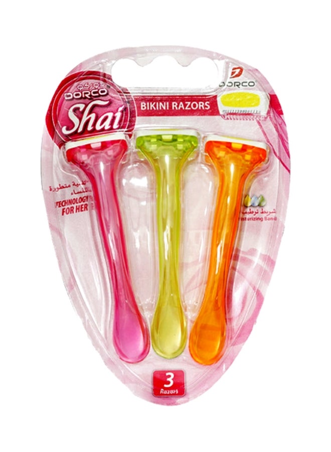 دروكو مجموعة من 3 شفرات حلاقة شيا لمنطقة البيكيني وردي/ برتقالي/ أصفر