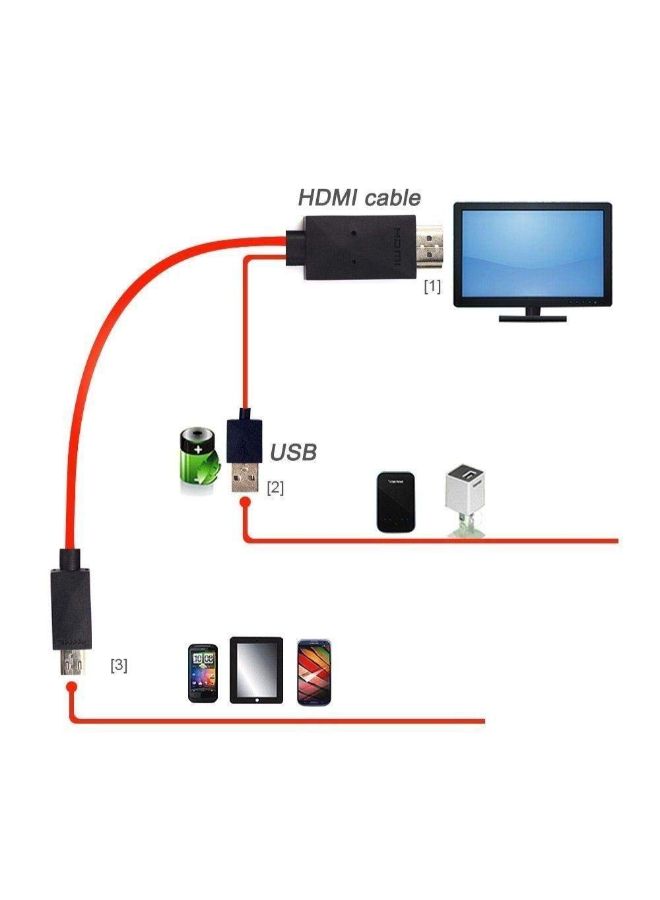 Generic - MHL Micro USB, USB to HDMI Charger Cable Adapter For Sony Xperia Red/Black - Image 1