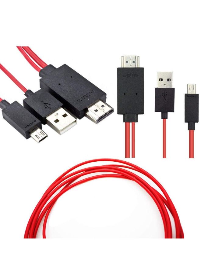 Generic - MHL Micro USB, USB to HDMI Charger Cable Adapter For Sony Xperia Red/Black - Image 1