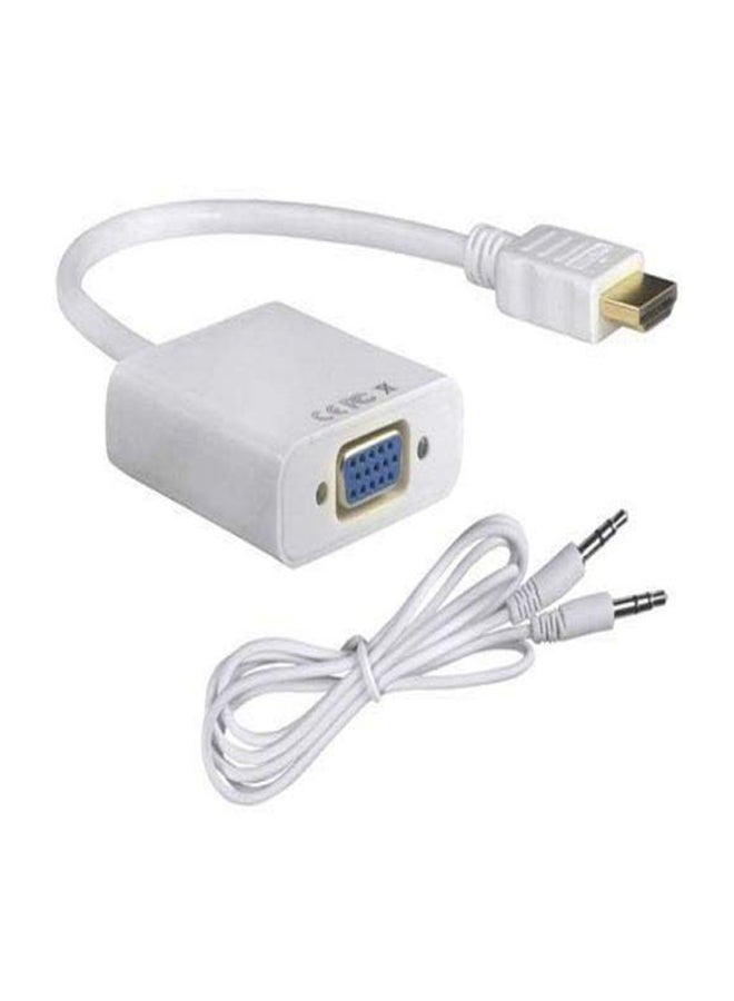كابل محول فيديو بدقة عالية الوضوح من ذكر HDMI إلى أنثي VGA لأجهزة الكمبيوتر، طراز 1080P أبيض
