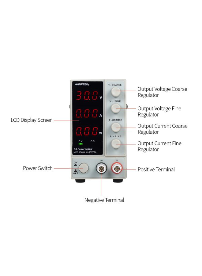 wanptek - LED Display Adjustable Mini DC Power Supply Unit White - Image 1
