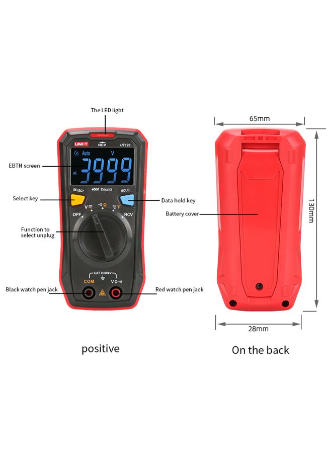UNI-T Multi-Functional Digital High Accuracy Tester-UT123 Black/Red  - Image 3